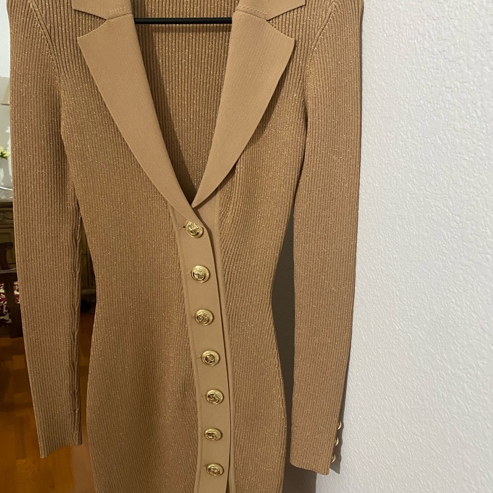 Retrofete Camel Ribbed Knit Dress - Picture 3 of 3